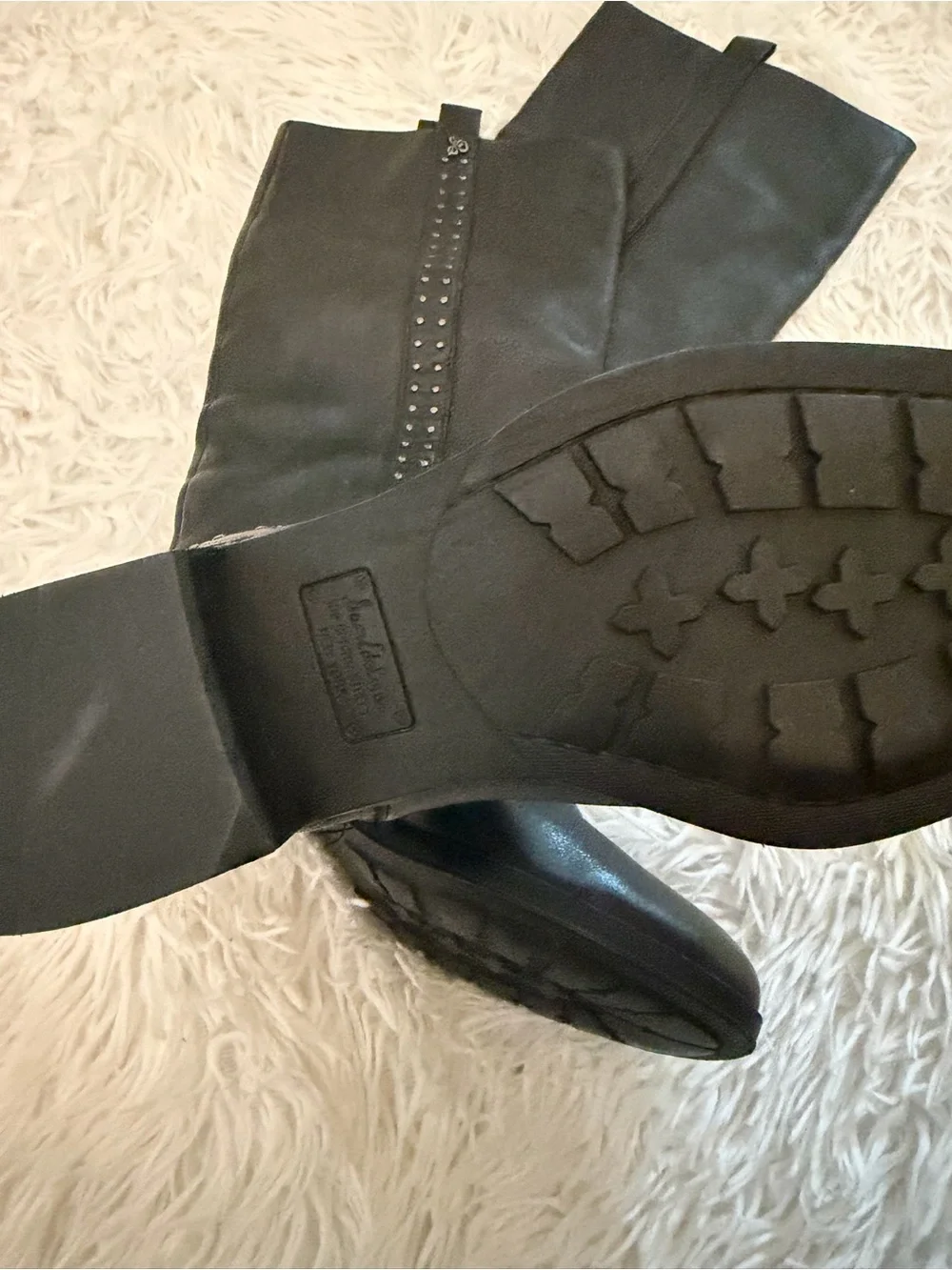 Sam Edelman Prina Black Leather Riding Boots Studded Tall NWOB Size 6